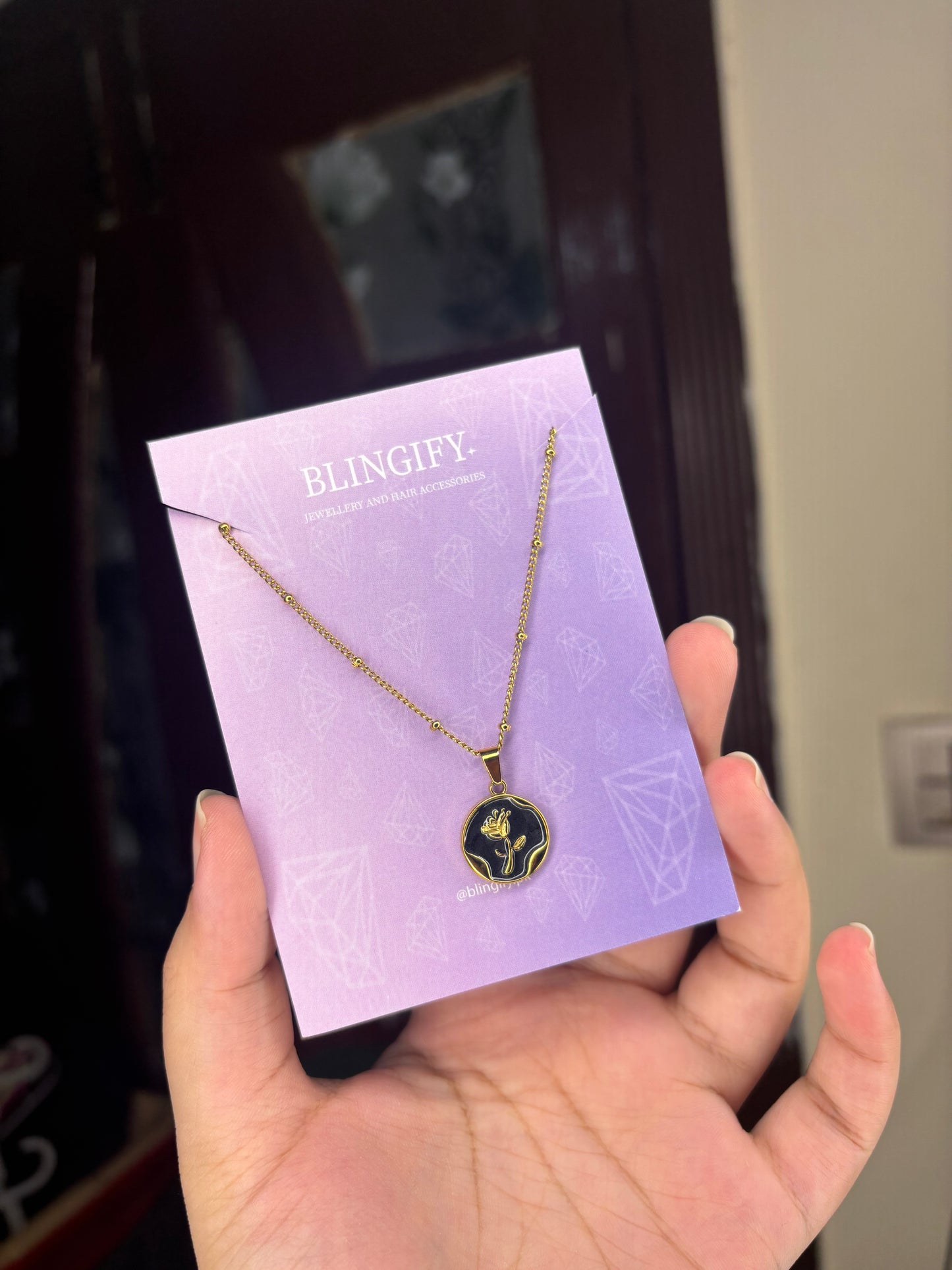 Black & Gold Flower Pendant (Stainless Steel, Tarnish Free)