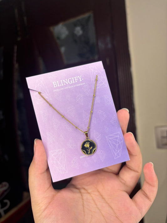 Black & Gold Flower Pendant (Stainless Steel, Tarnish Free)