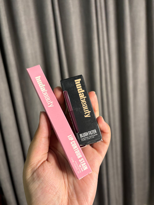 Huda Beauty Deal (Lip Contour Stain + Blush Filter Liquid Blush) Random Shades
