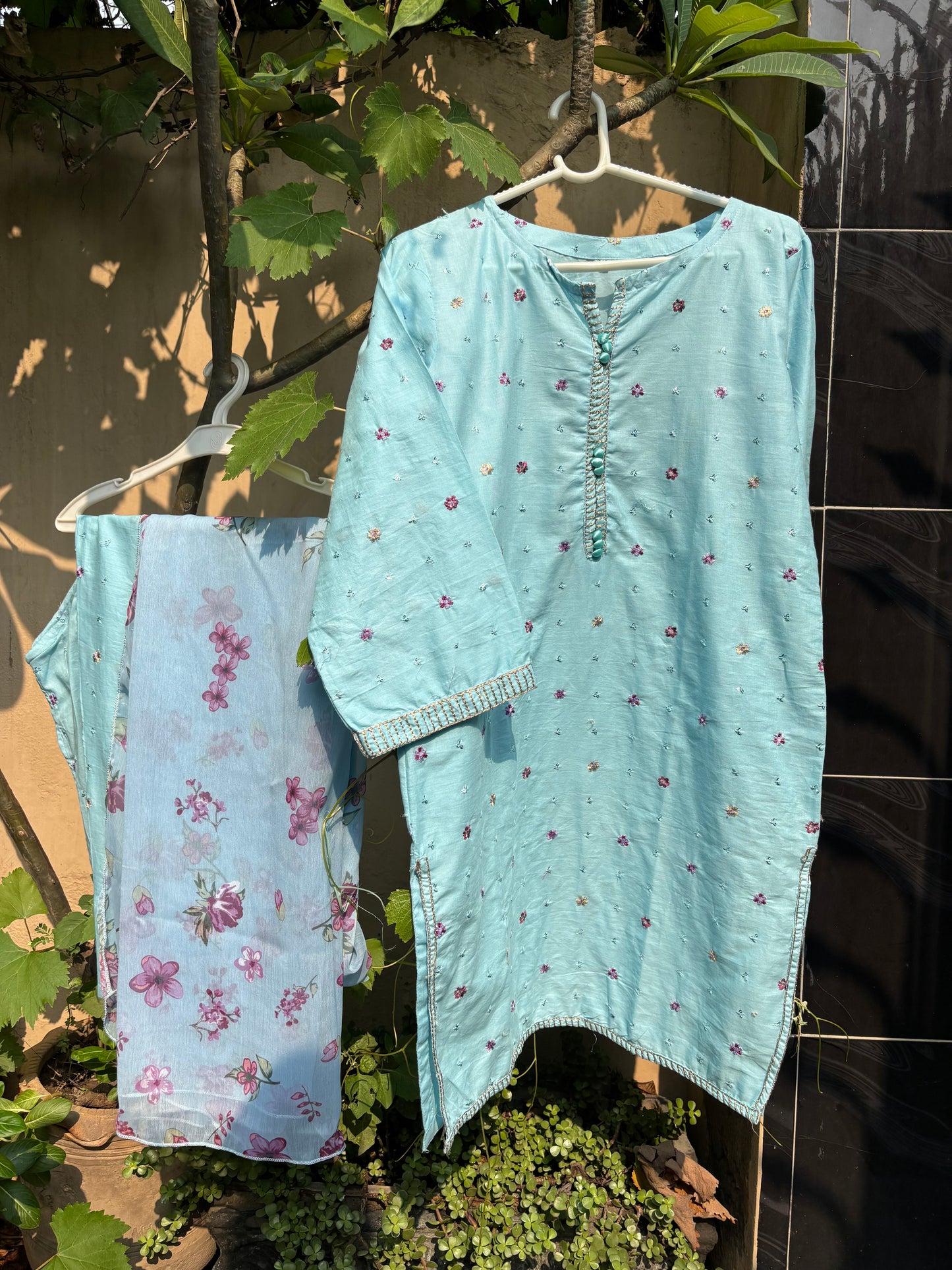 Aqua Embroidered 3 Piece