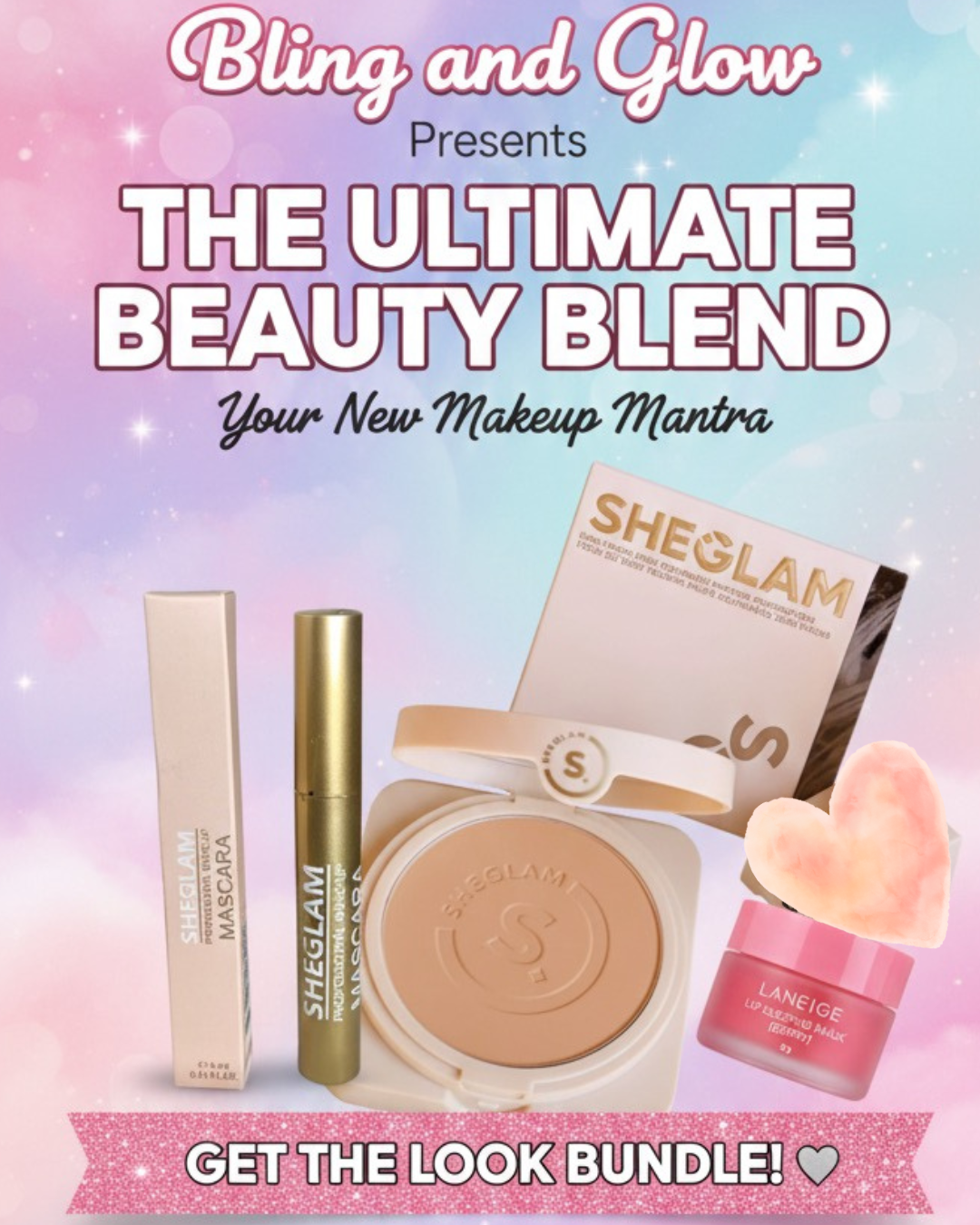 The Ultimate Beauty Blend — Sheglam Mascara, Sheglam Powder and Laneige Mini Lip Mask