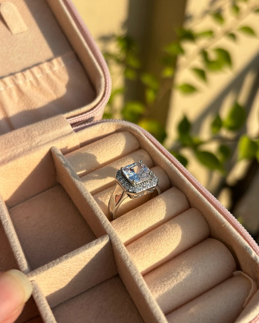 Silver zircon rhinestone ring