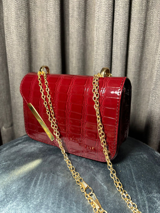 Maroon Cut Shaped Ladies Hand Bag