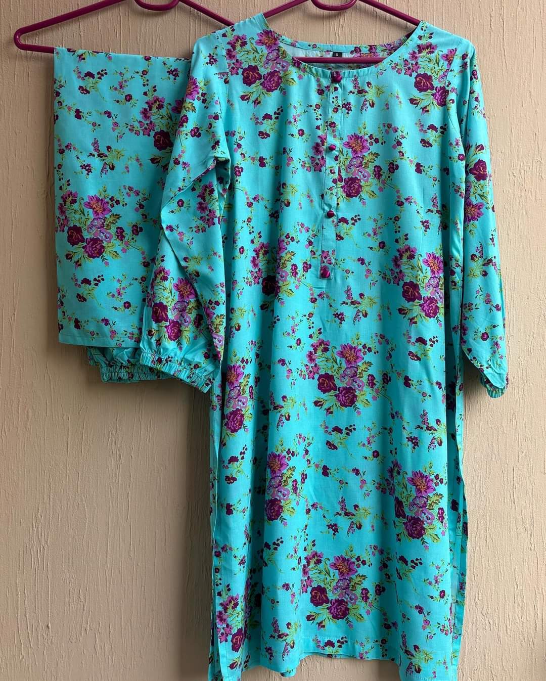 Blue with purple floral print 2pc matching set