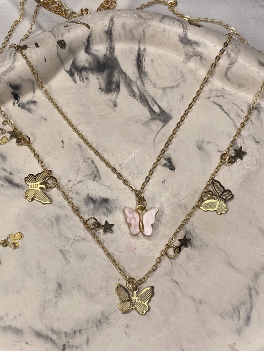 Set of 2 butterfly necklaces