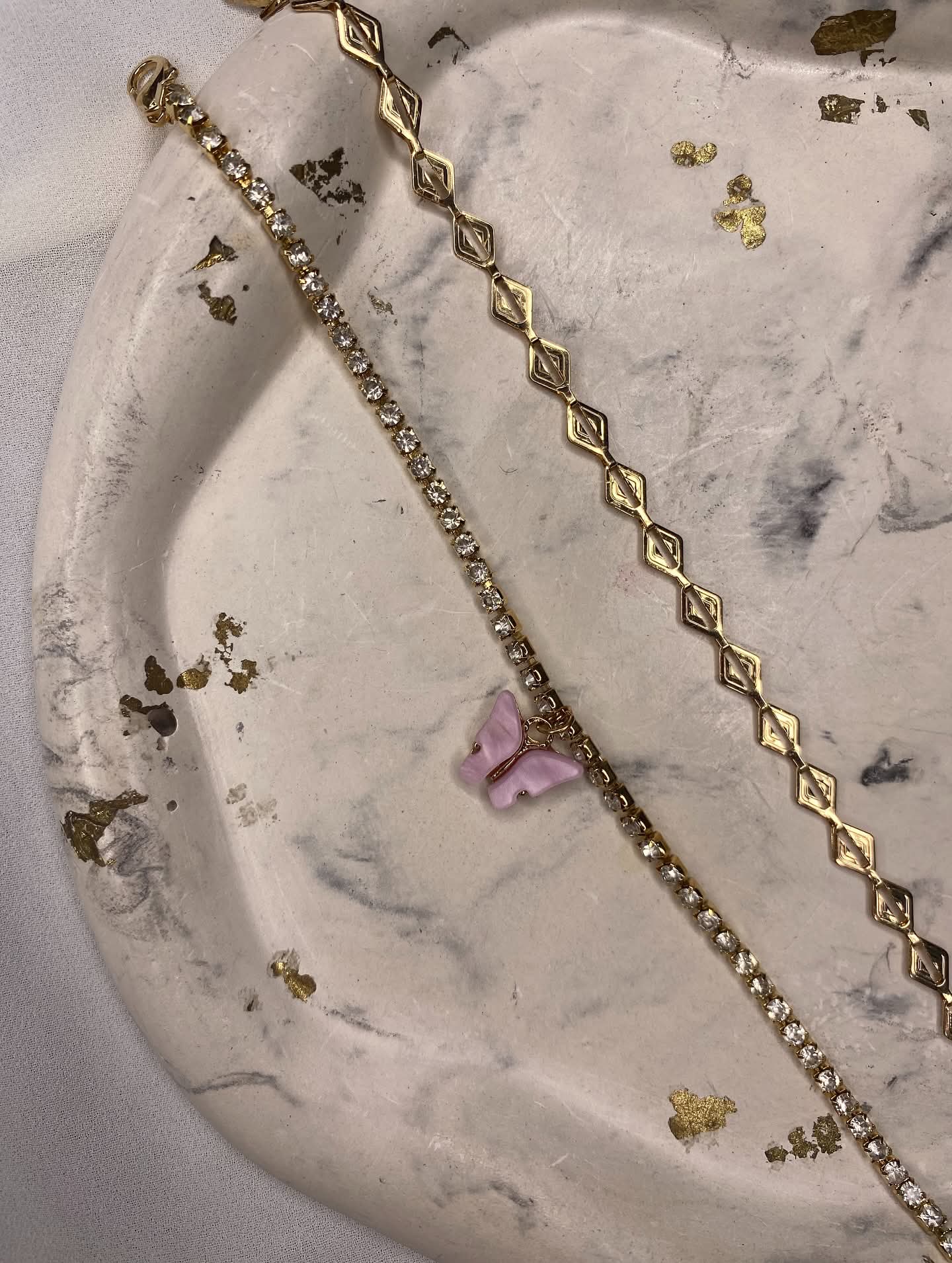 Pink butterfly set of 2 bracelet