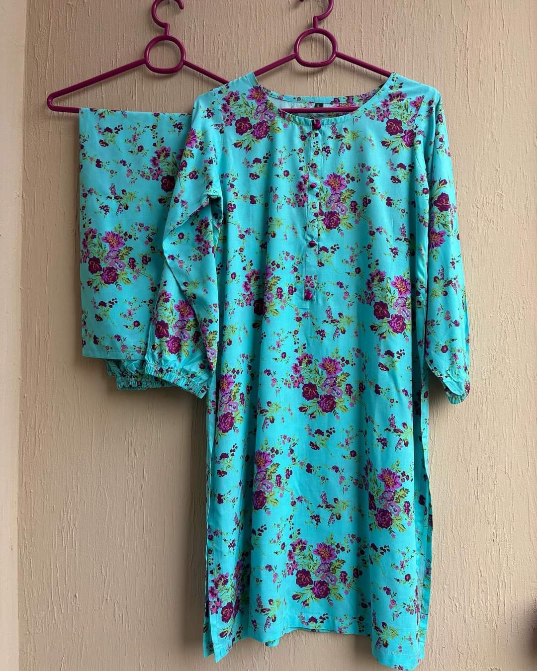 Blue with purple floral print 2pc matching set