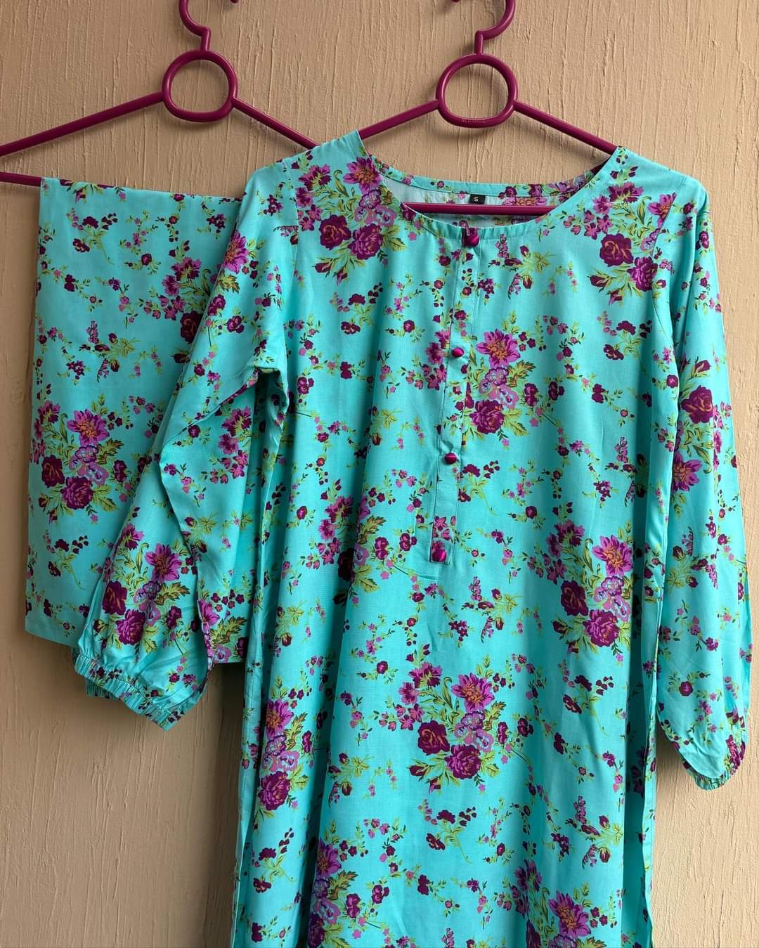 Blue with purple floral print 2pc matching set