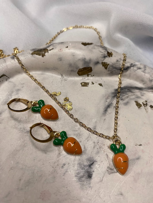 Set of carrot Pendant and Hoops