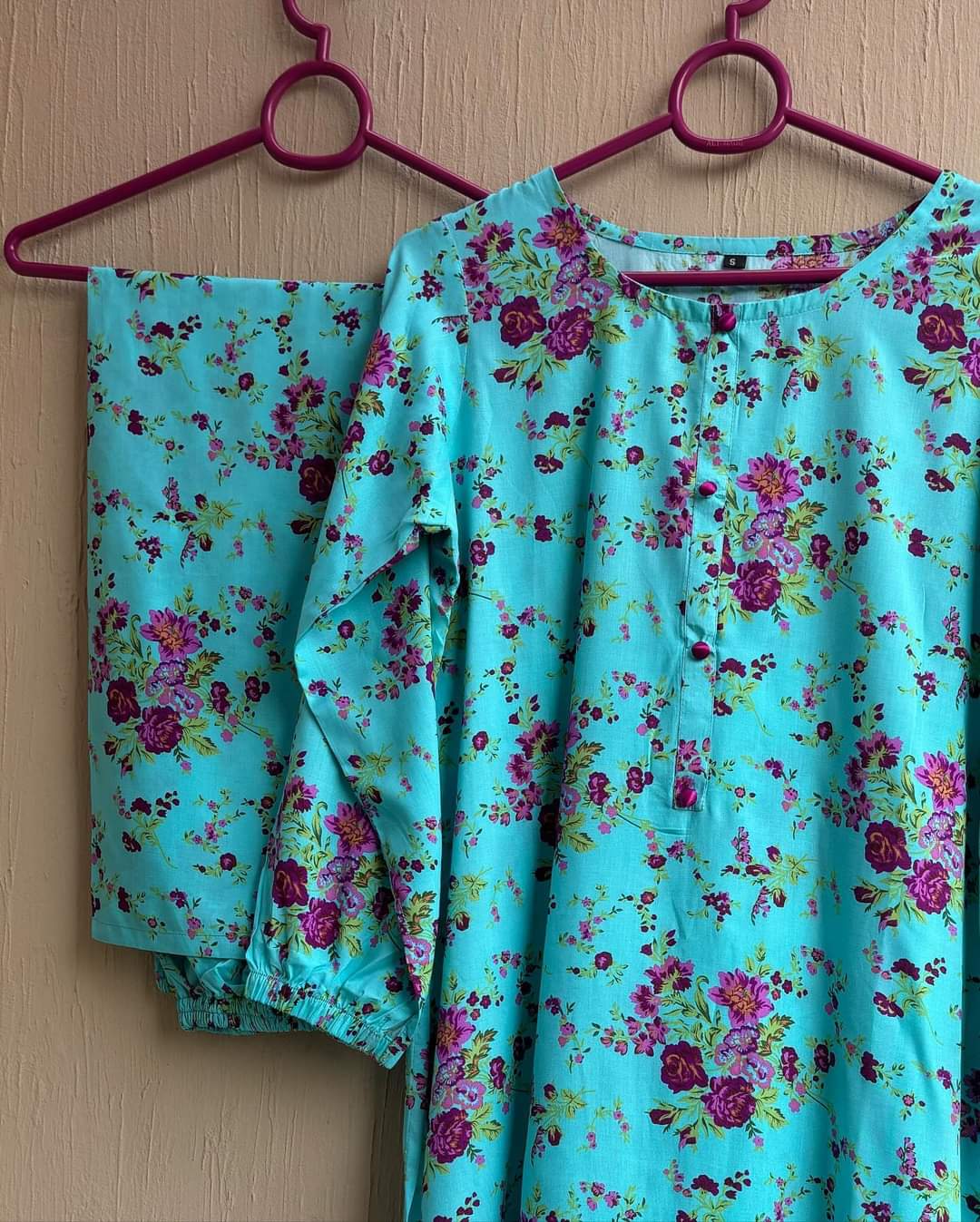 Blue with purple floral print 2pc matching set