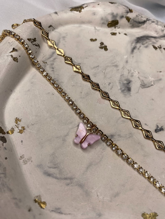 Pink butterfly set of 2 bracelet